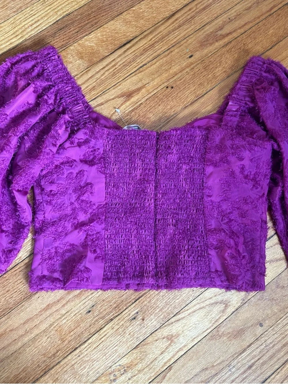 Anthropologie Hutch Kena Medley Cropped Puff Sleeve Blouse Berry Size L